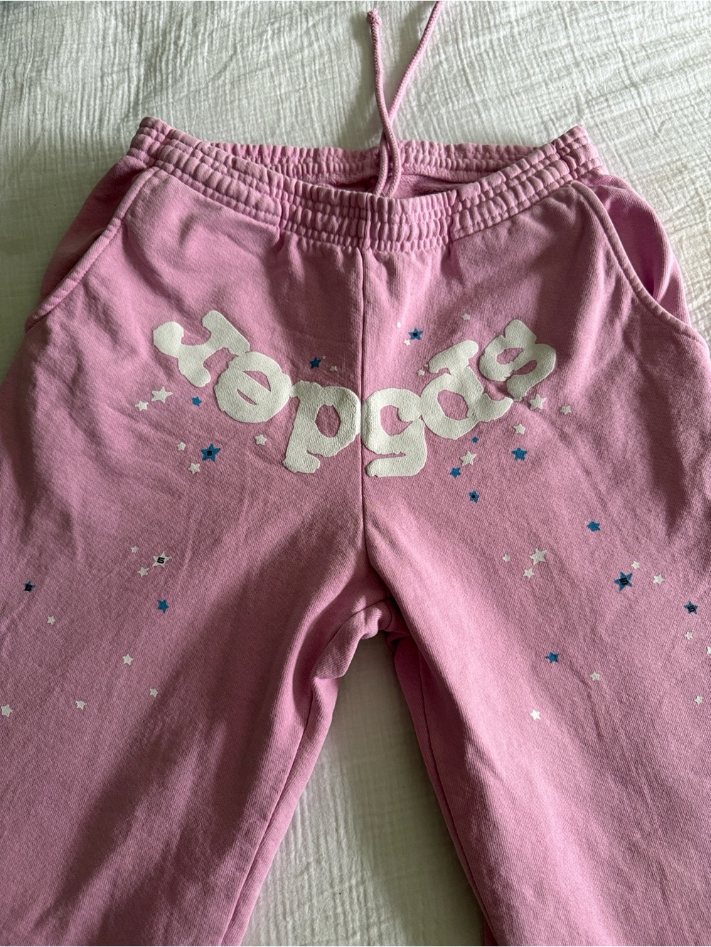 SP5DER Pink Star Graphic Jogger Sweatpants